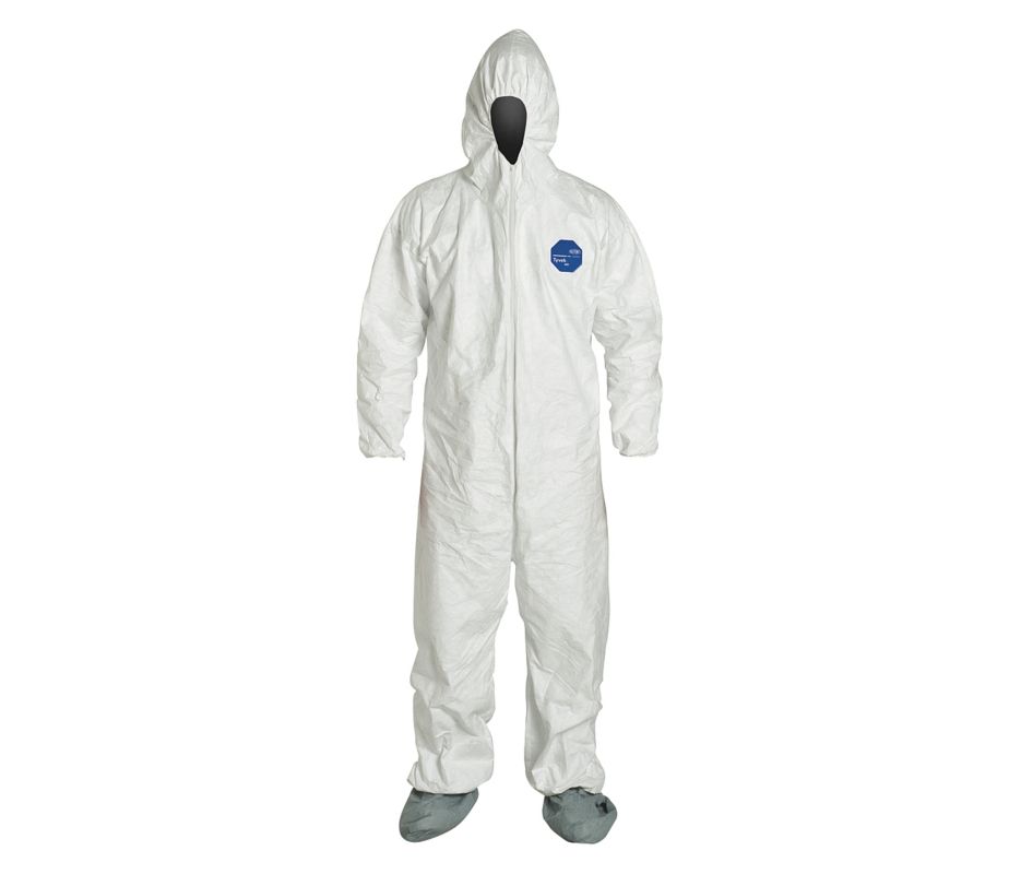 Tyvek TY Coveralls, Attached Hood and Boots, Elastic Wrists and Ankles