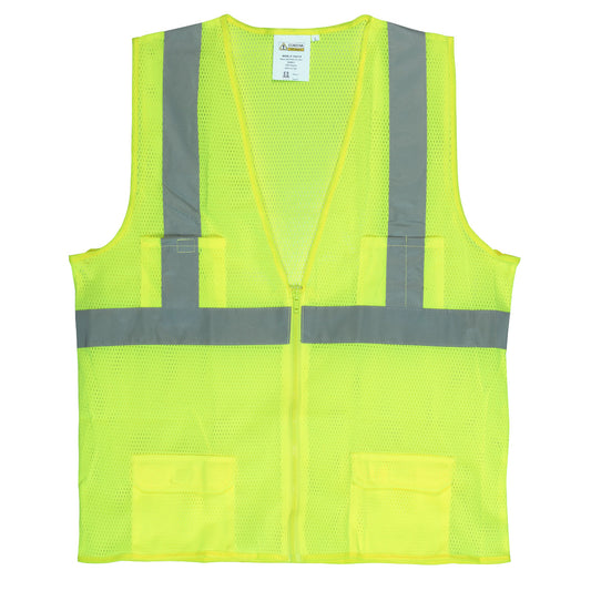 Class II Mesh Surveyors Vest, Zipper Closure, Lime